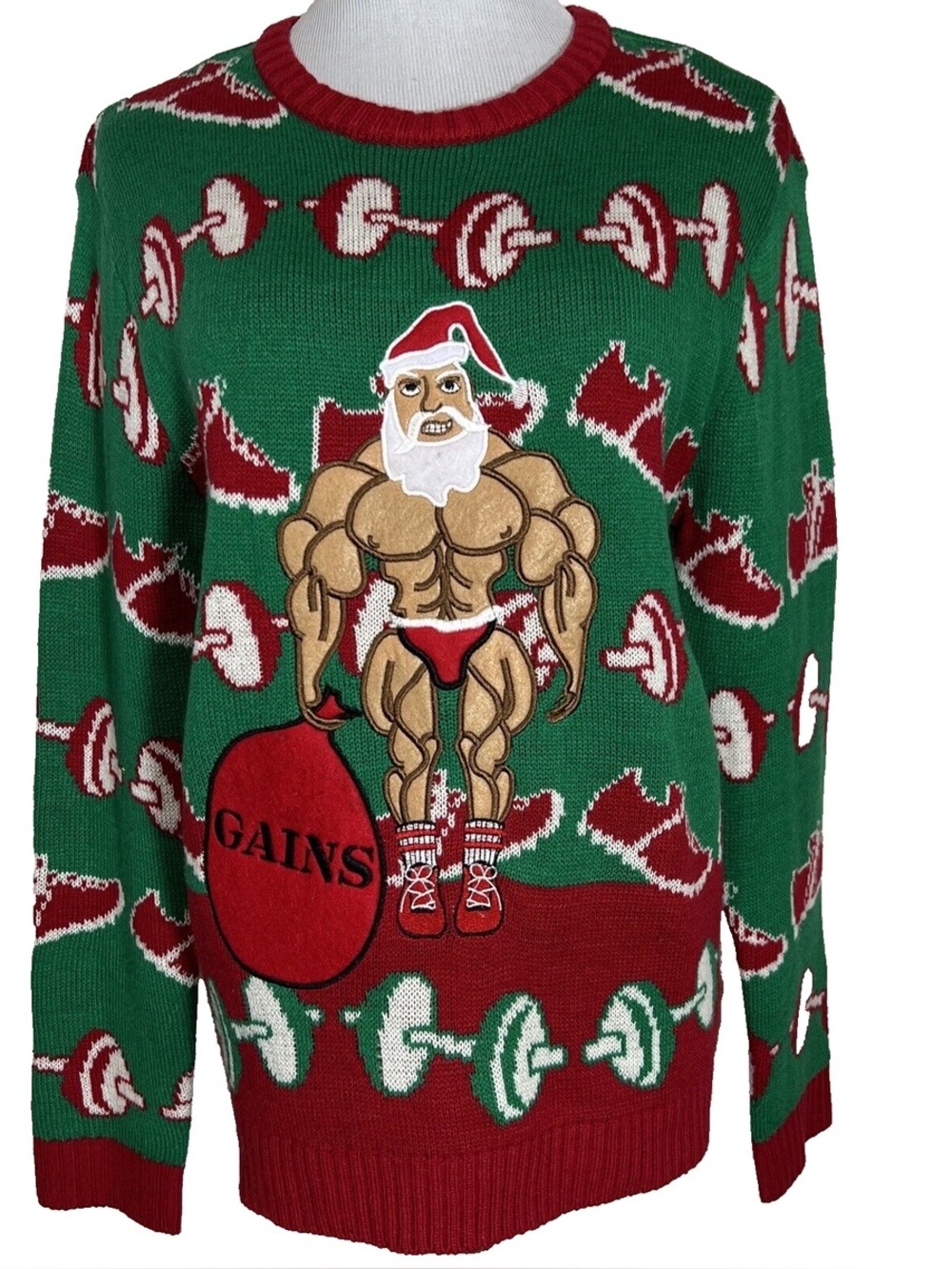 Blizzard Bay Ugly Christmas holiday Sweater Gym Gains Bodybuilder Santa medium
